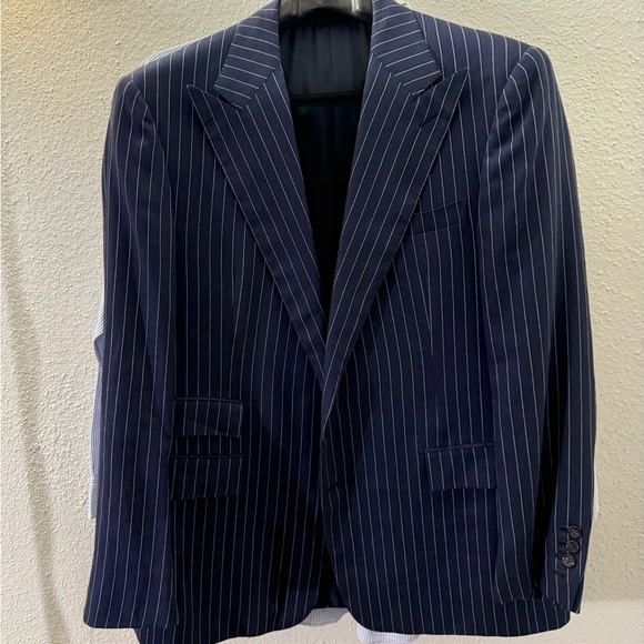Ralph Lauren Purple Label Linen Navy Pinstripe Blazer - peak lapel double vent